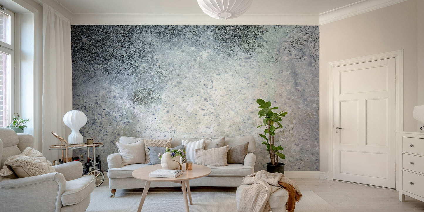 A peaceful modern abstract mural on decorative wallpaper.

