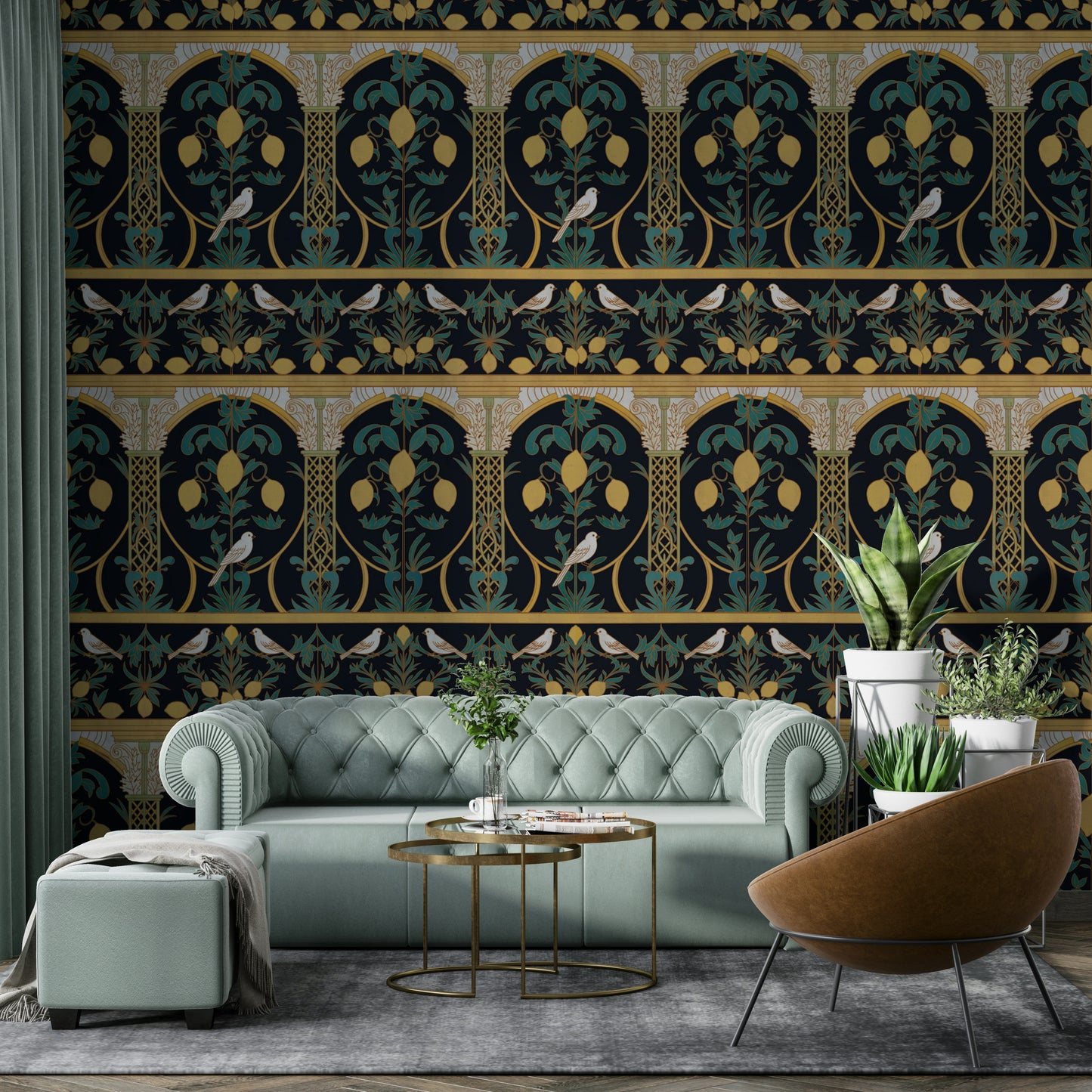 Italian Lemon Garden Mediterranean Elegant Night  Wallpaper⁠