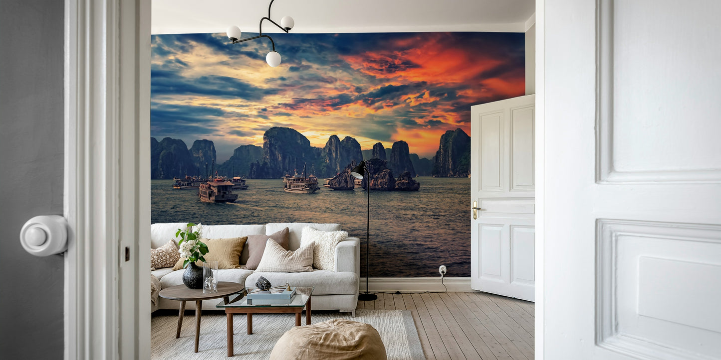 Halong Bay Sunset Wall Mural