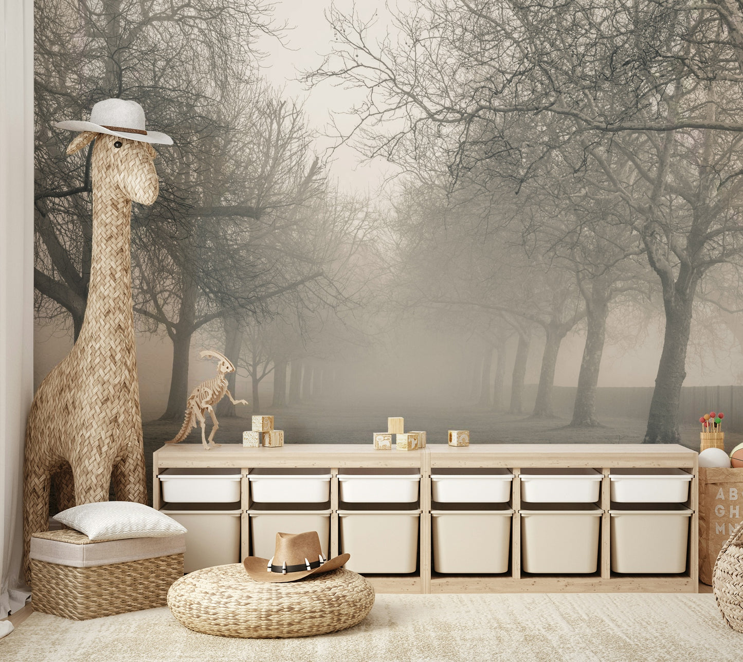 Foggy Forest Lane Wall Mural