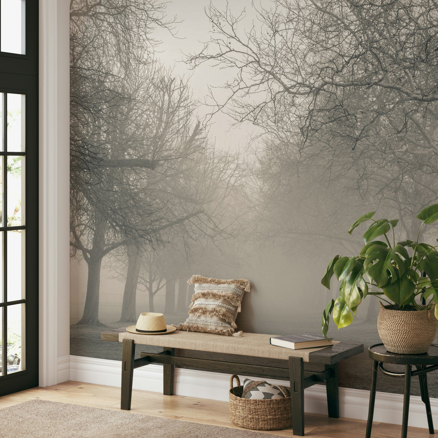 Foggy Forest Lane Wall Mural