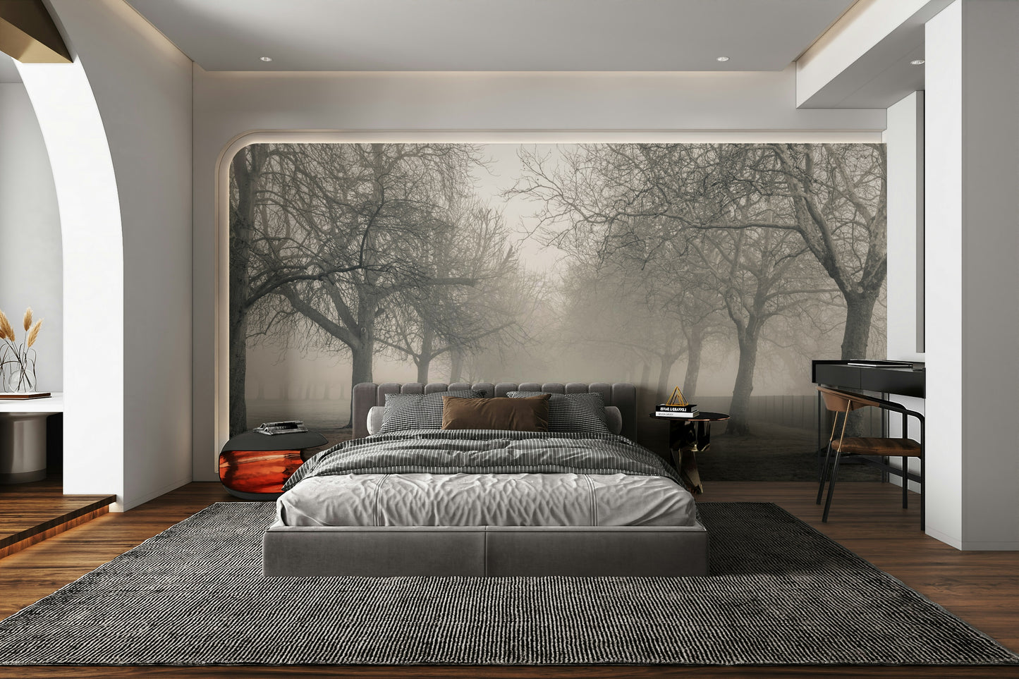 Foggy Forest Lane Wall Mural