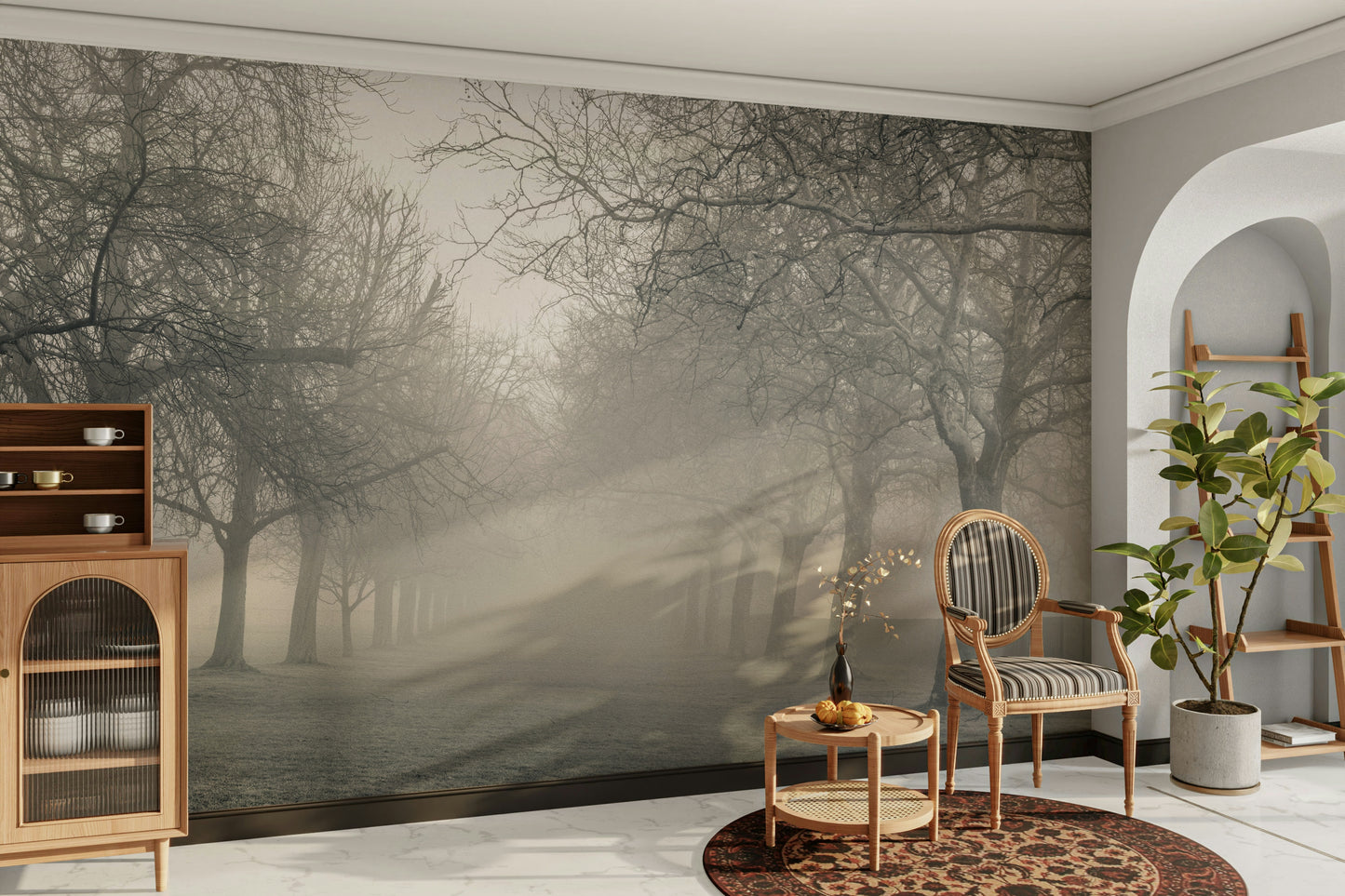 Foggy Forest Lane Wall Mural