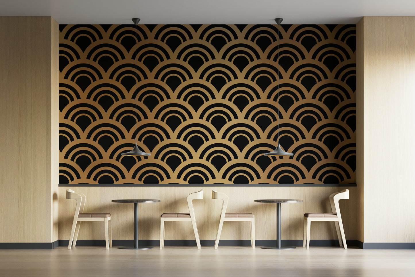 Luxury Gold Art Deco Waves Wall Mural