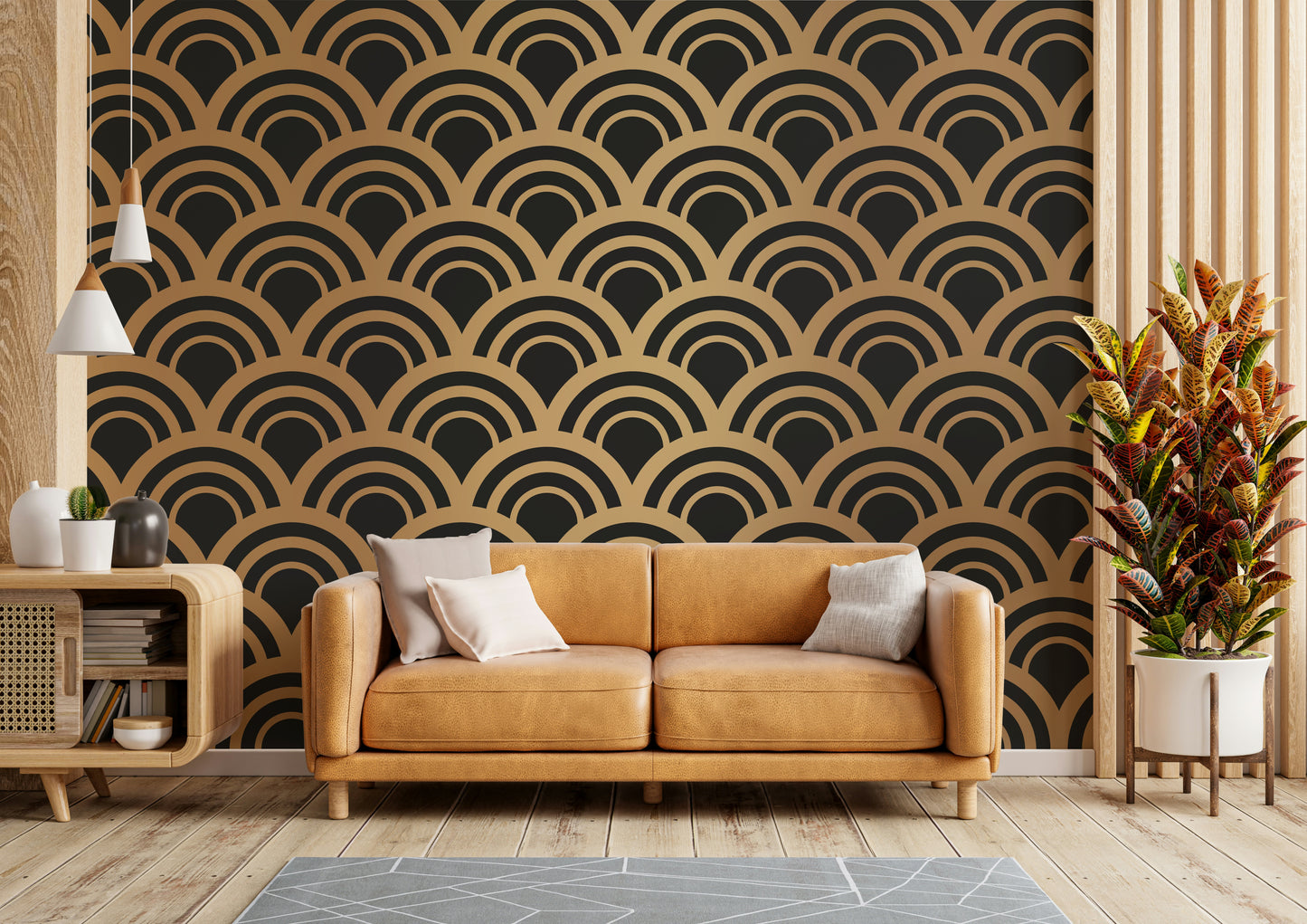 Luxury Gold Art Deco Waves Wall Mural