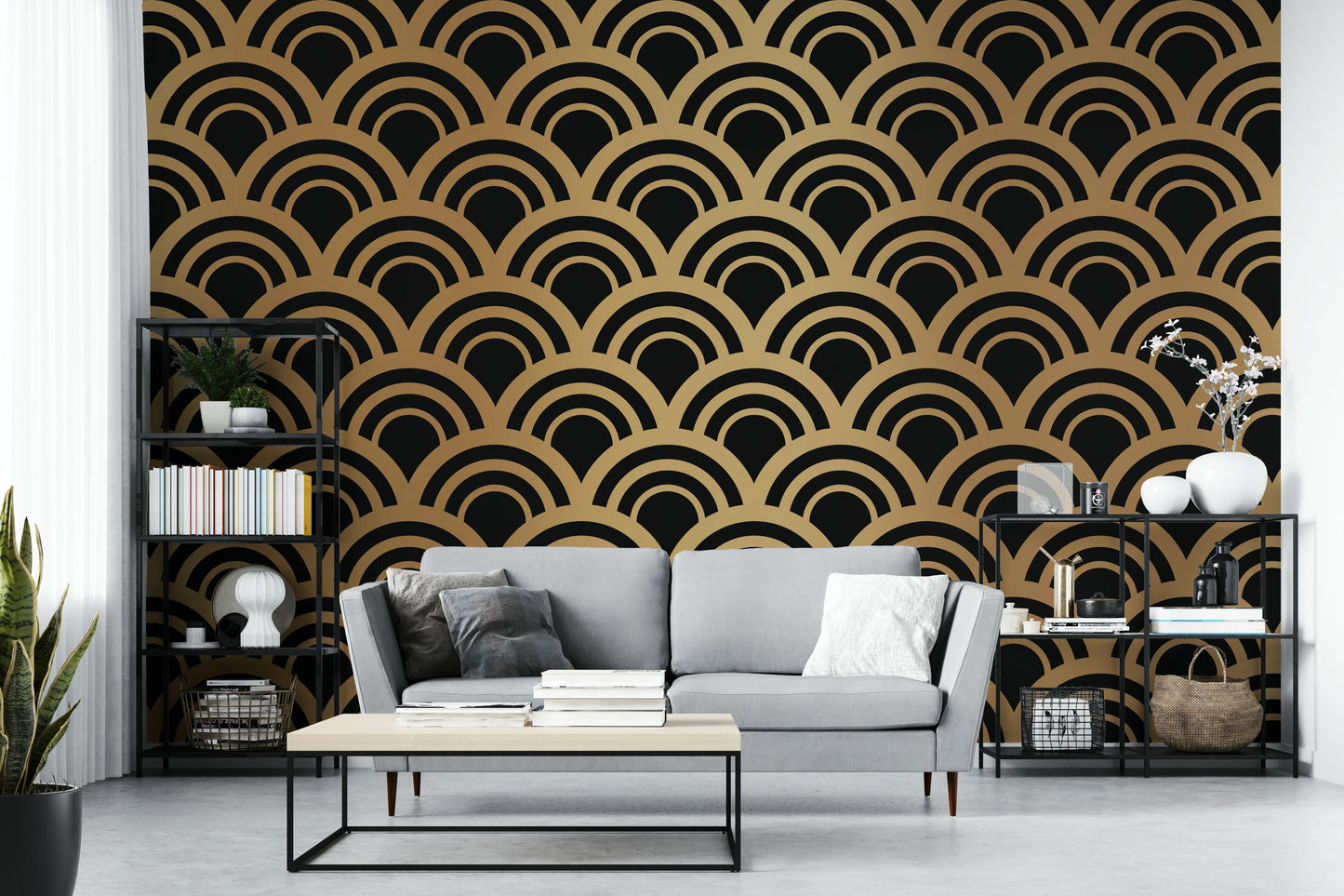 Luxury Gold Art Deco Waves Wall Mural