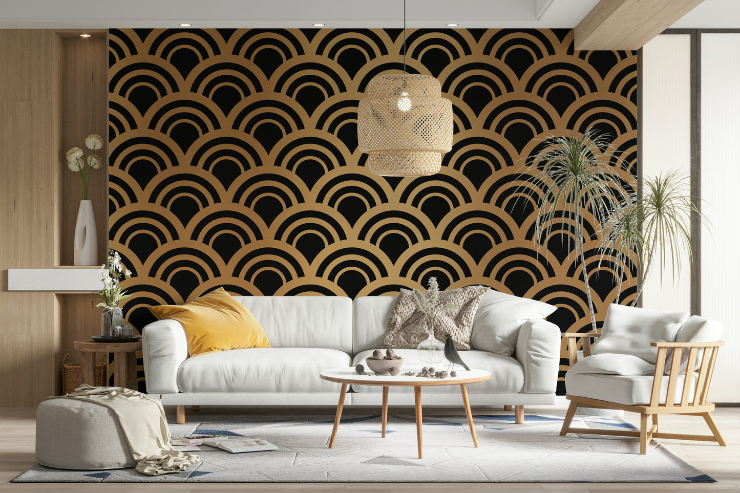 Luxury Gold Art Deco Waves Wall Mural