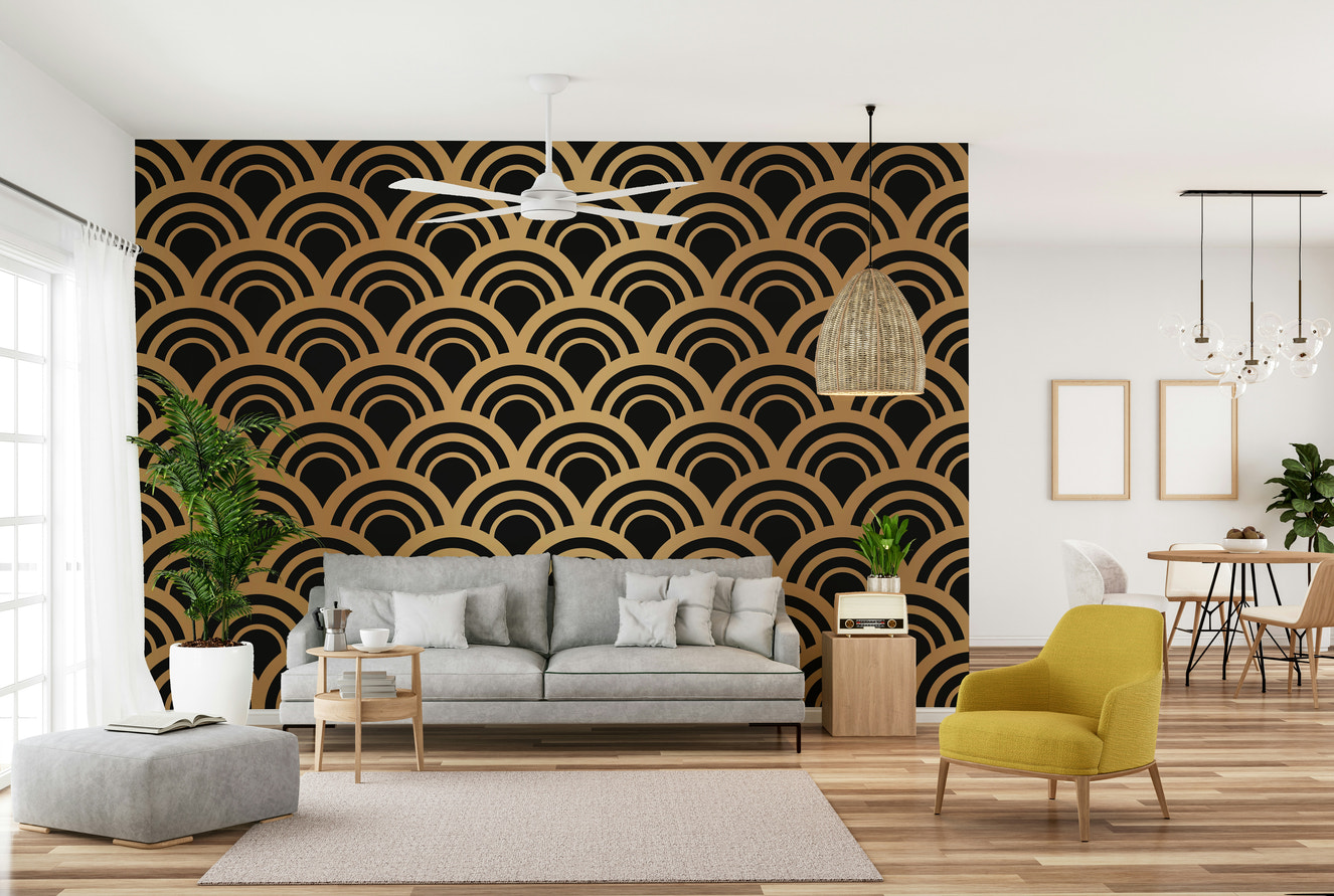 Luxury Gold Art Deco Waves Wall Mural