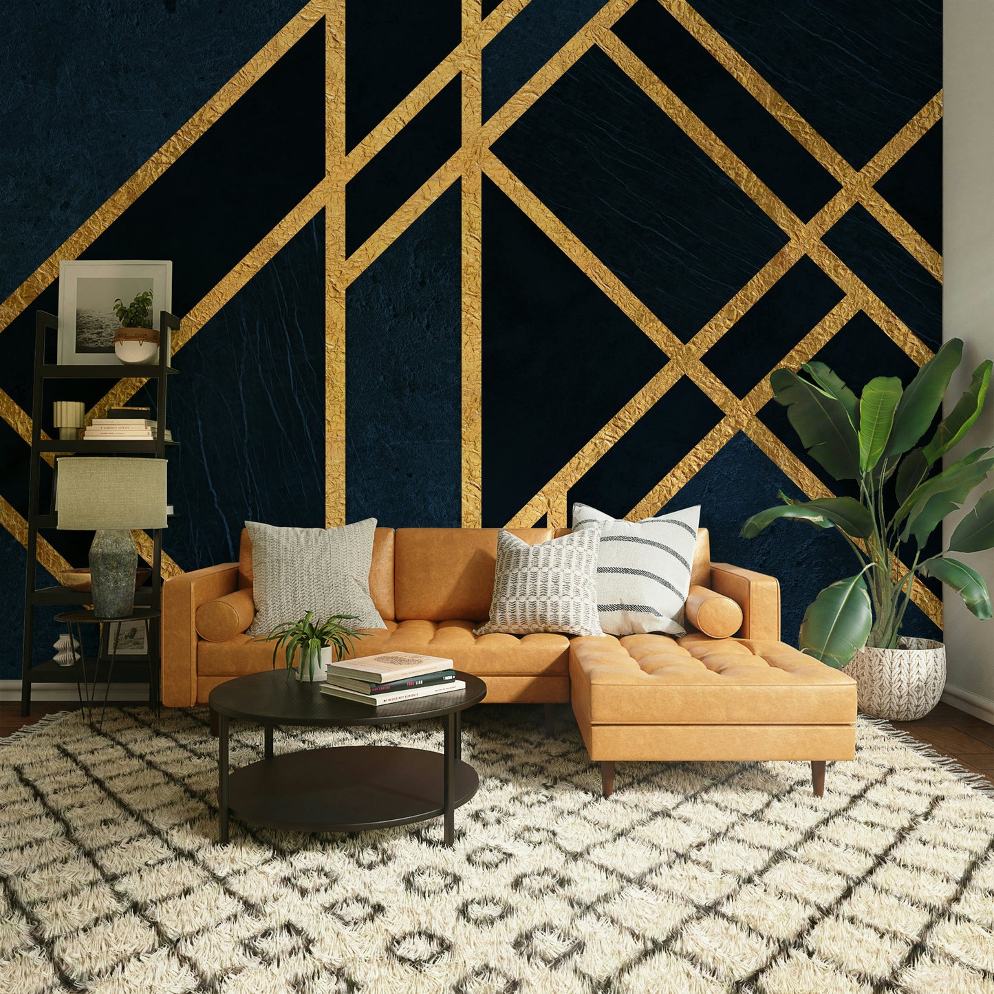 Art Deco Navy Blue and Gold Luxe Wall Mural