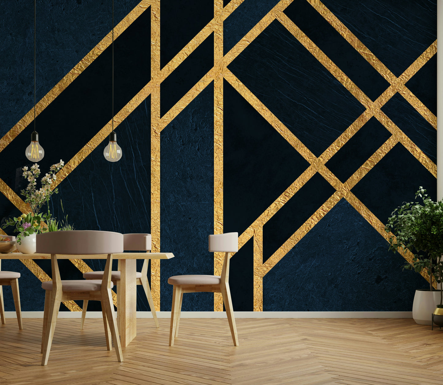 Art Deco Navy Blue and Gold Luxe Wall Mural