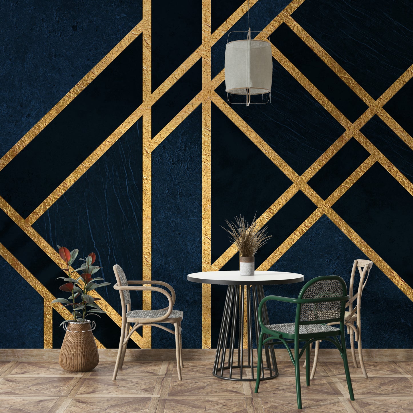 Art Deco Navy Blue and Gold Luxe Wall Mural