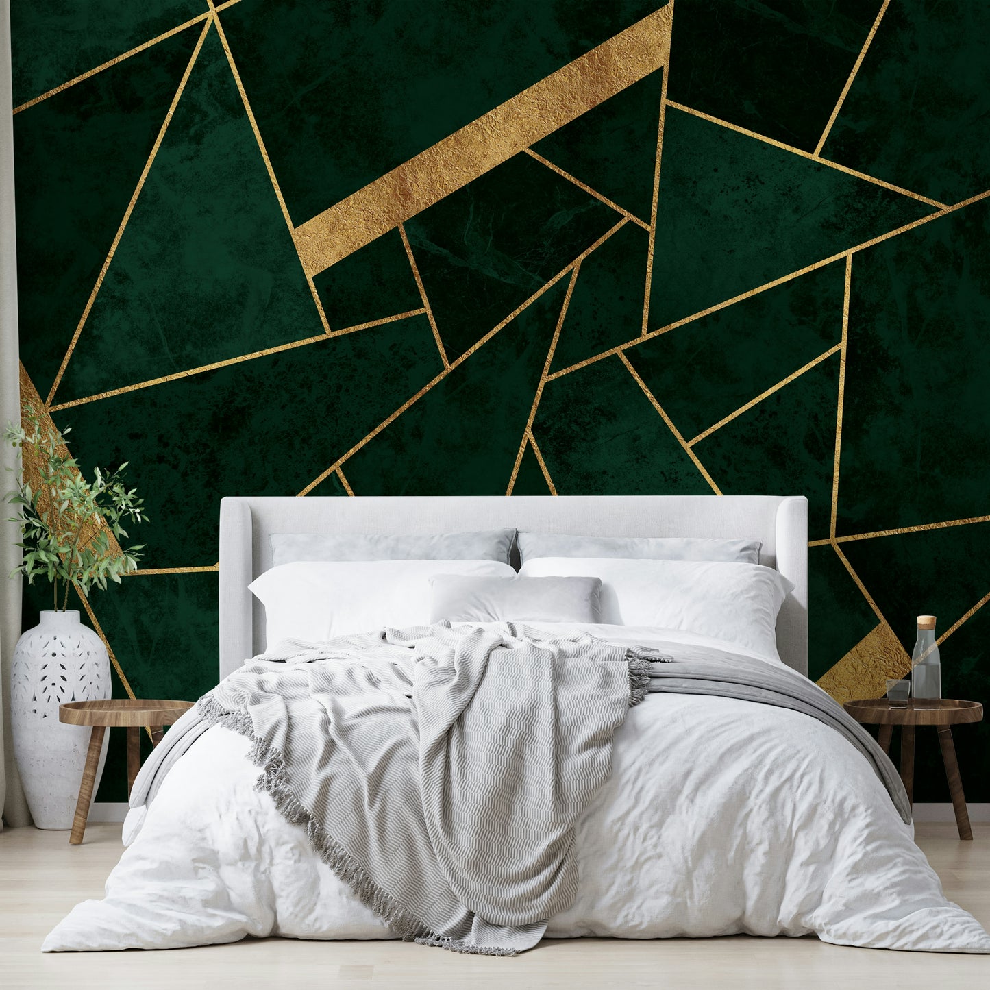 Dark Green Emerald and Gold Mosaic Wall Mural