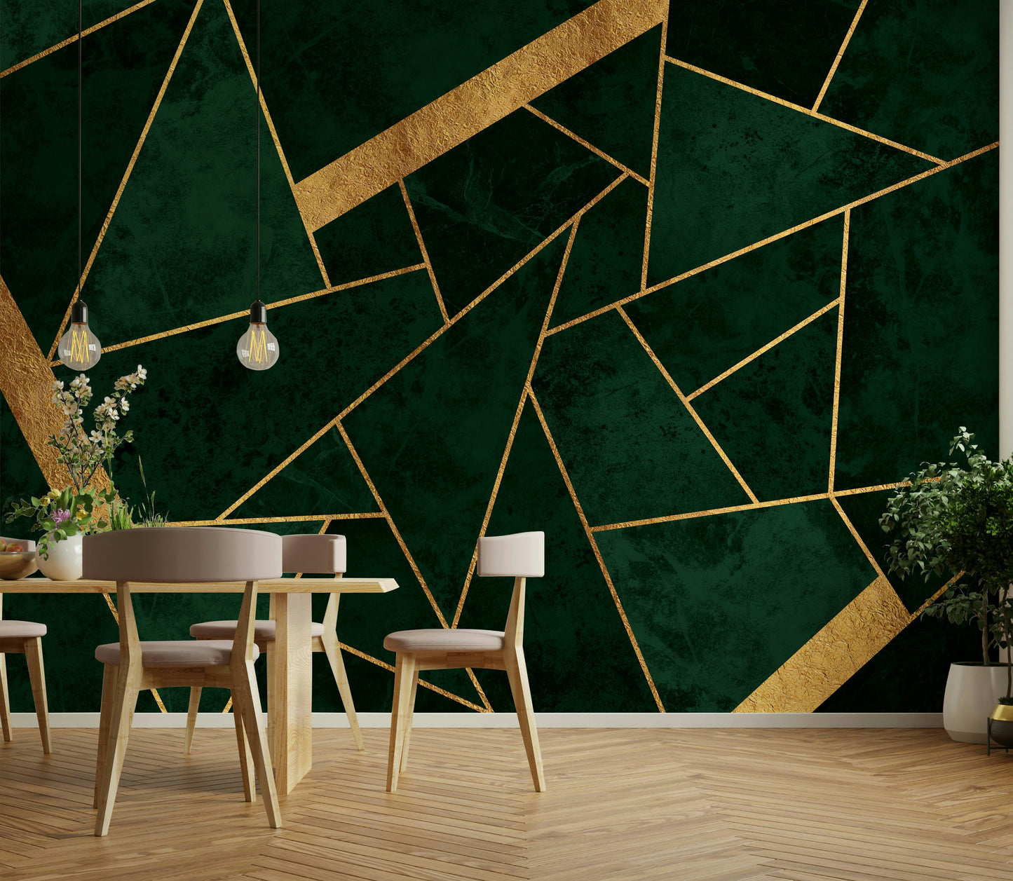 Dark Green Emerald and Gold Mosaic Wall Mural