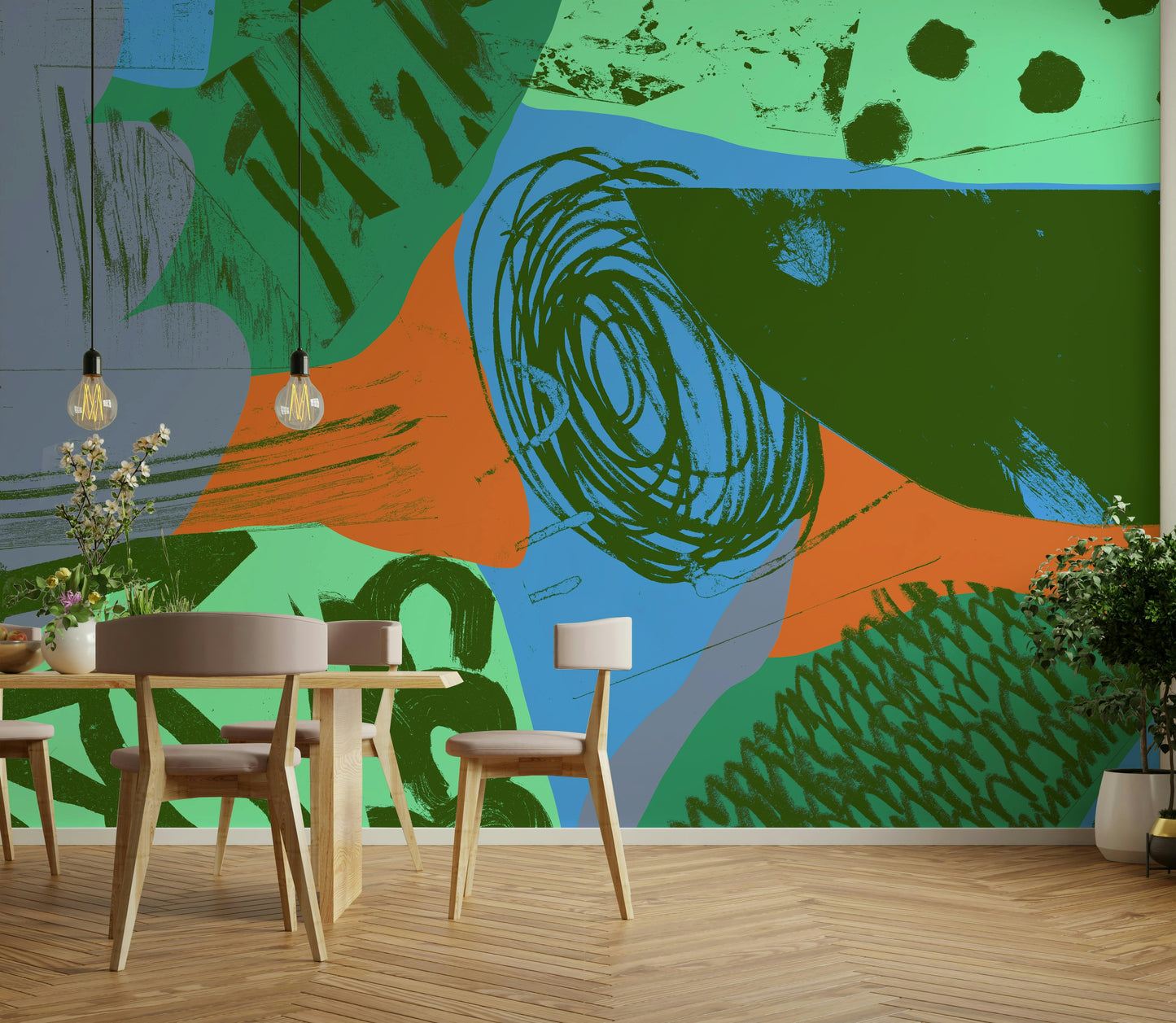 90 orange blue Wall Mural