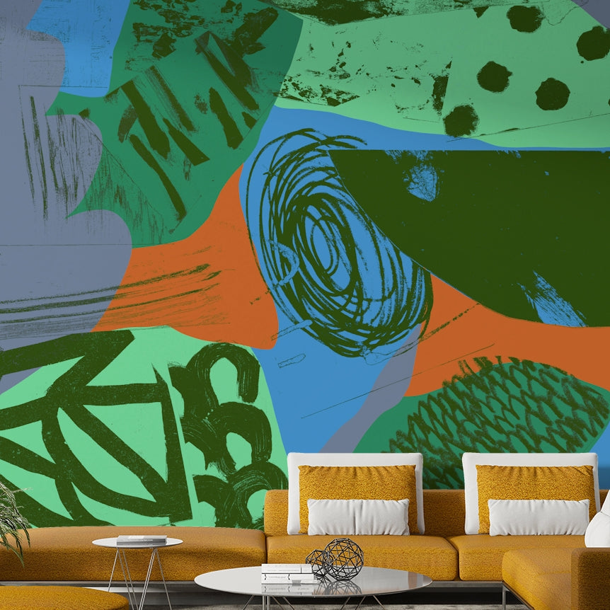 90 orange blue Wall Mural