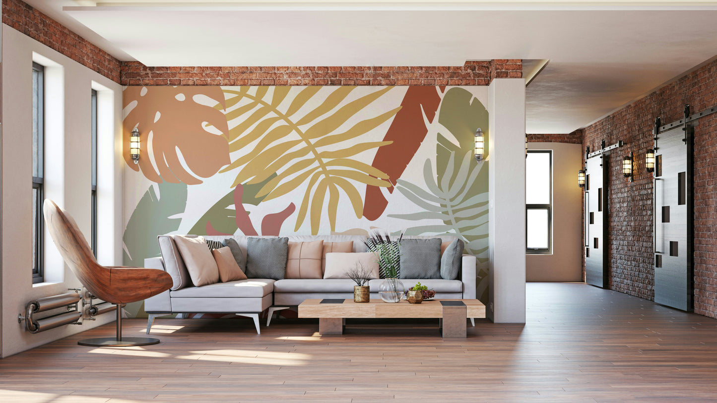Boho Tropical Leaves Wall Mural