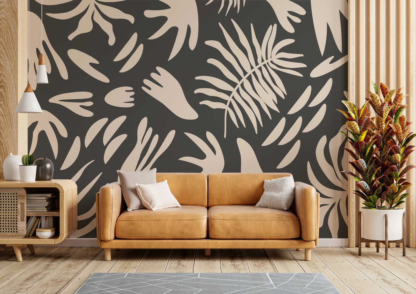 A calming organic design wallpaper mural that defines a space.

