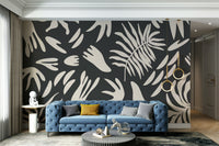 A graceful subtle line wall mural in cool, natural tones.

