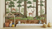 A graceful subtle forest wall mural in cool, natural tones.

