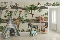 A serene tropical forest wall mural for exotic decor.

