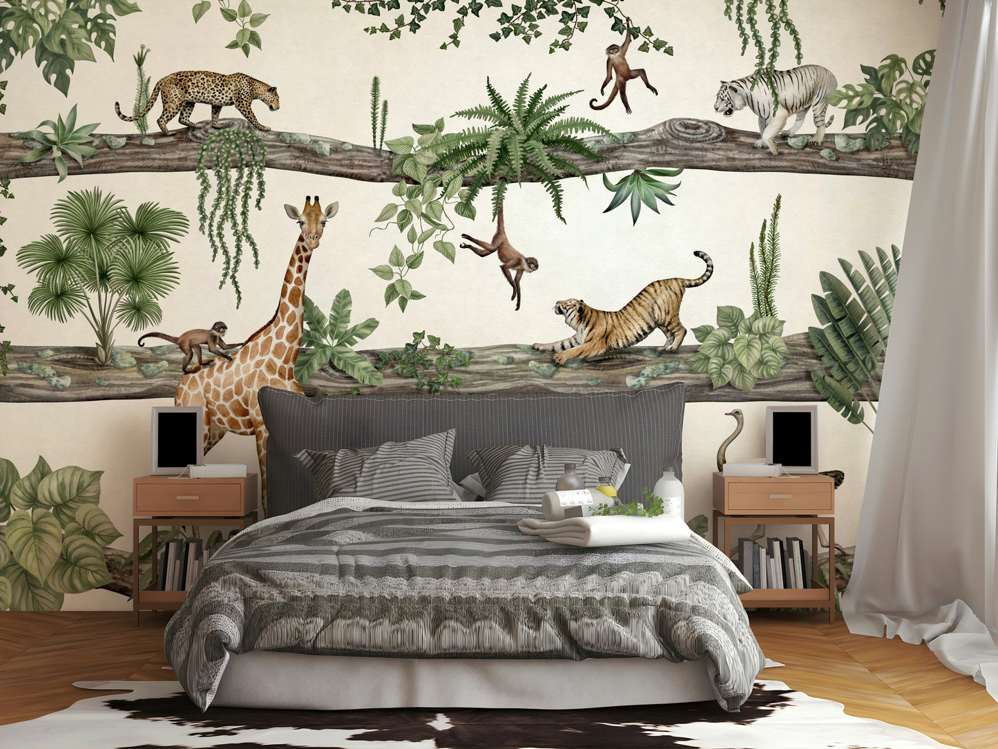 A graceful tropical leaf wall mural in rich, green tones.

