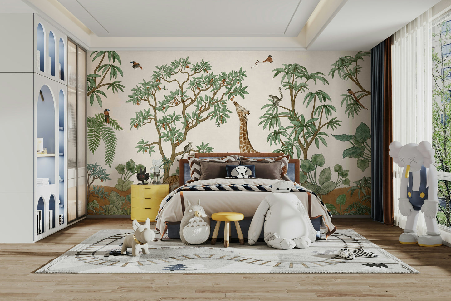 An artistic exotic animal mural for home decor.

