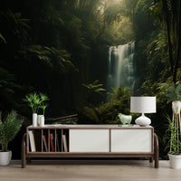 A calming serene mountain wallpaper mural that defines a space.

