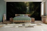 A beautiful wide-angle wall mural of a hidden waterfall.

