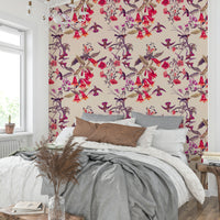A classic floral wallpaper for walls with a bird theme.

