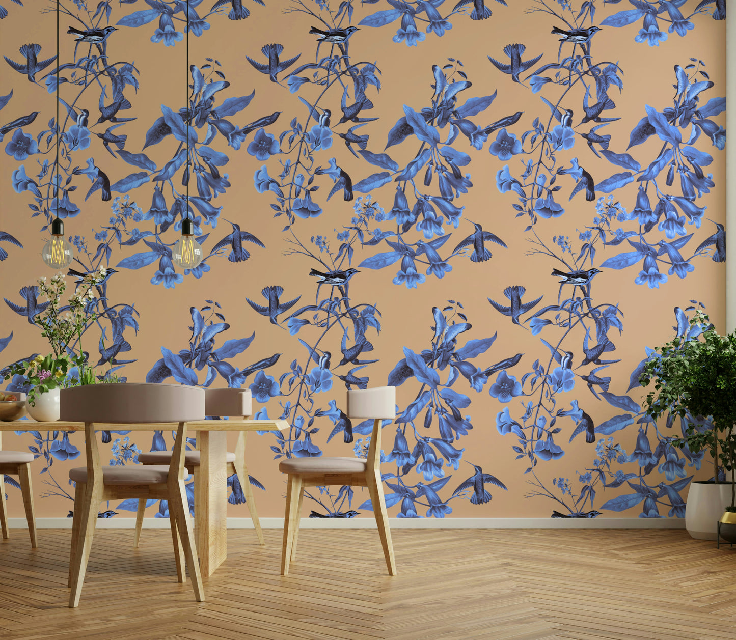 A contemplative flower pattern wallpaper mural for a feature wall.

