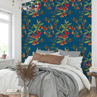 A graceful subtle bloom wall mural in cool, natural tones.

