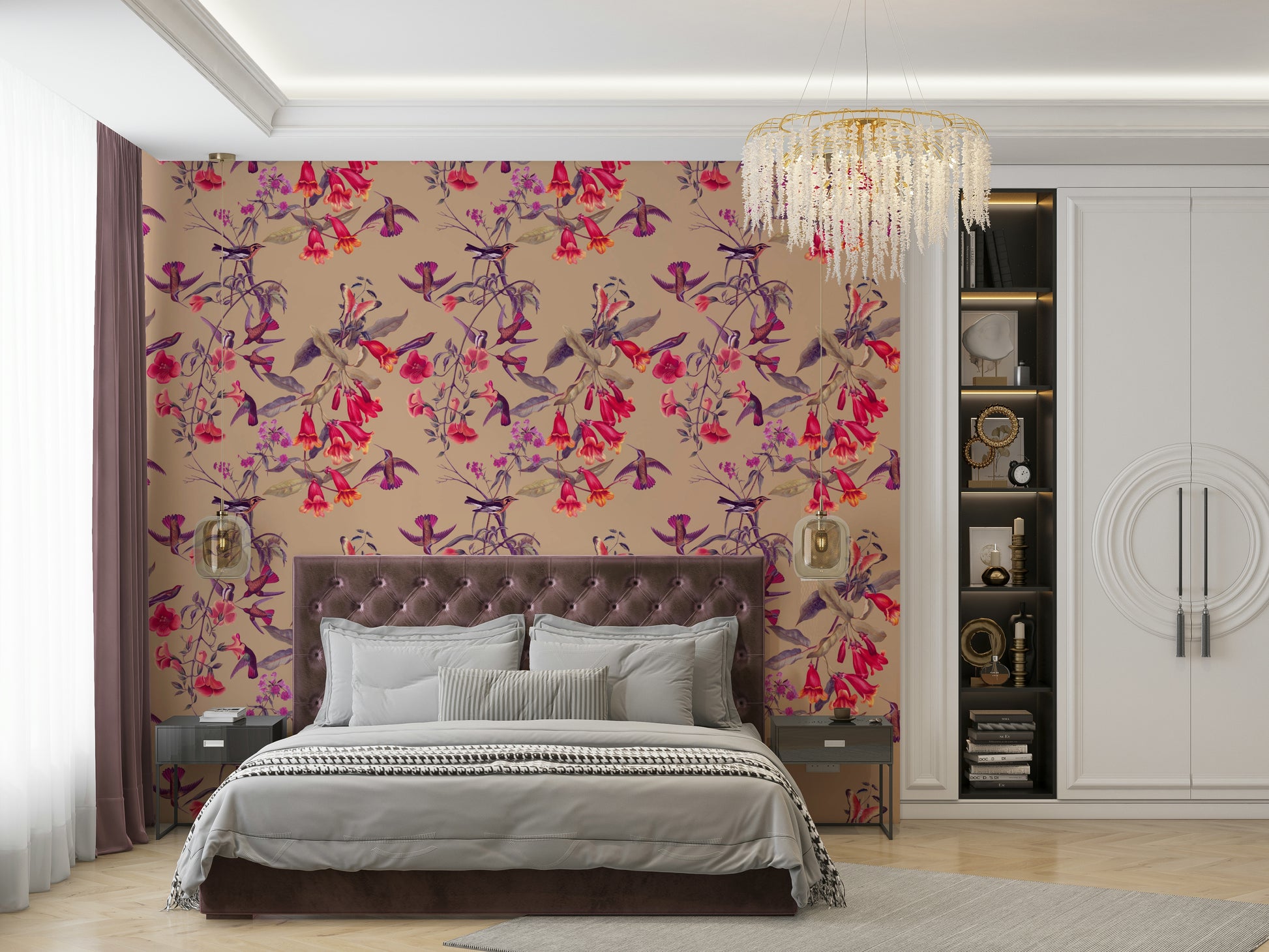 A classic floral bird wallpaper for walls.


