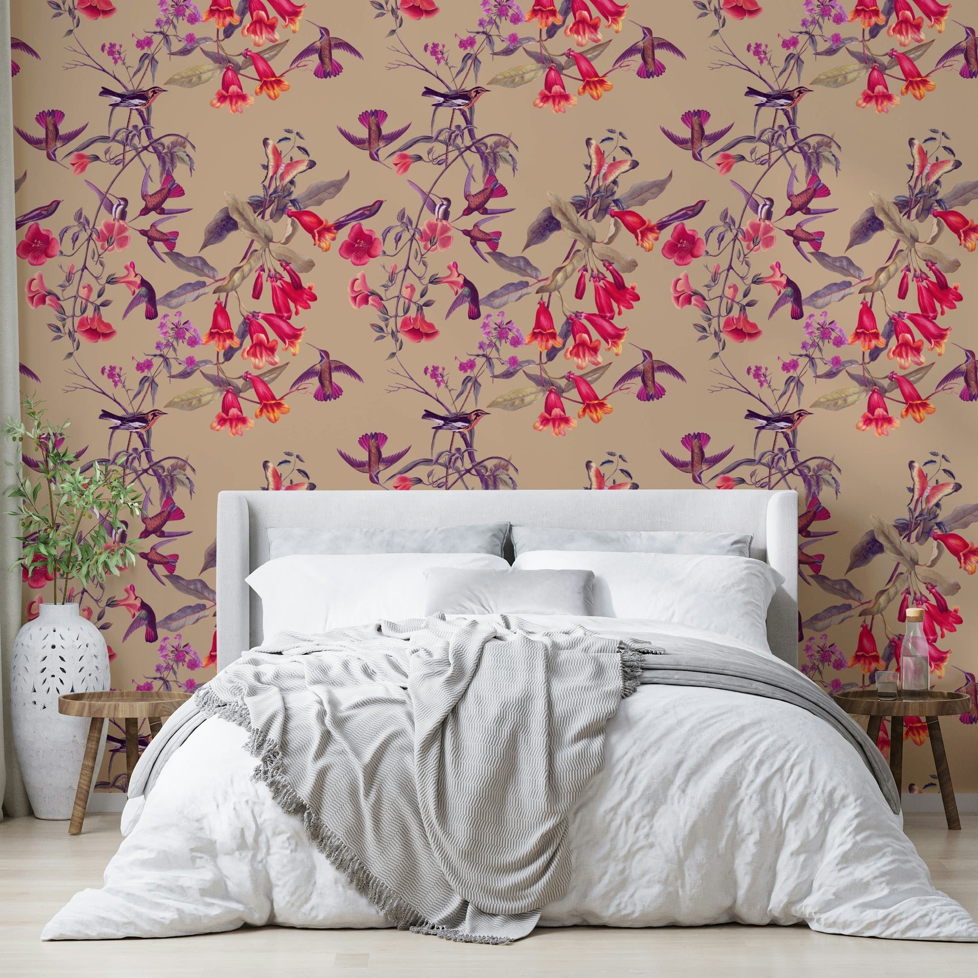 A beautiful modern art wall mural of vintage flowers.

