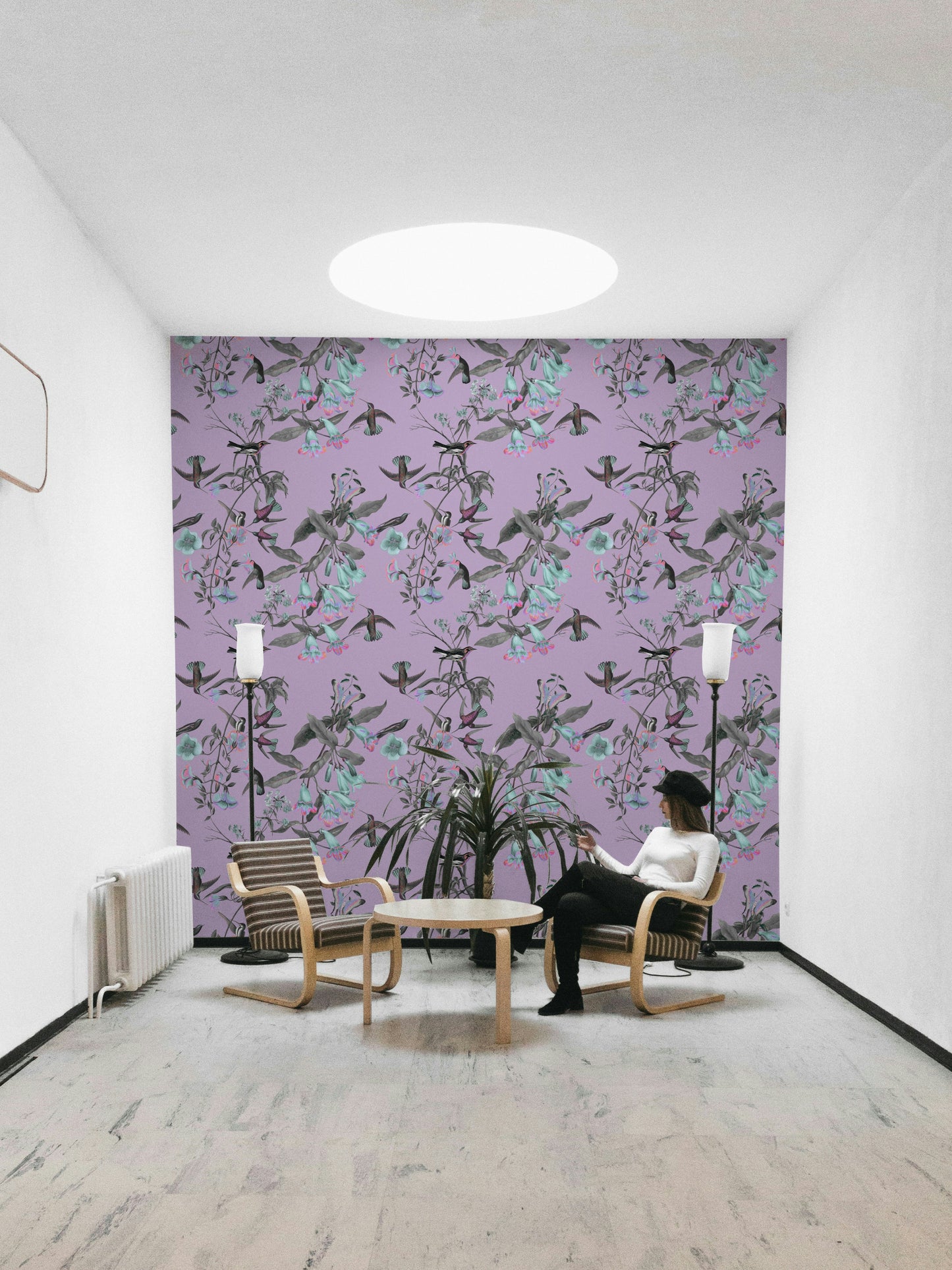 A calming feathered design wallpaper mural that defines a space.


