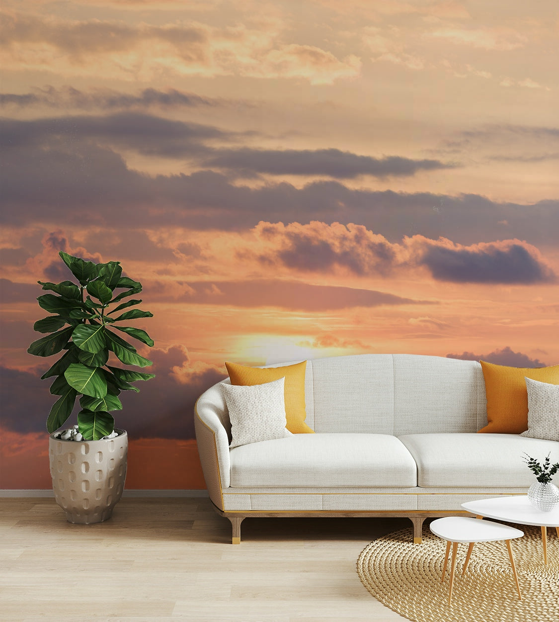 A beautiful cloudscape wall mural for a living room.

