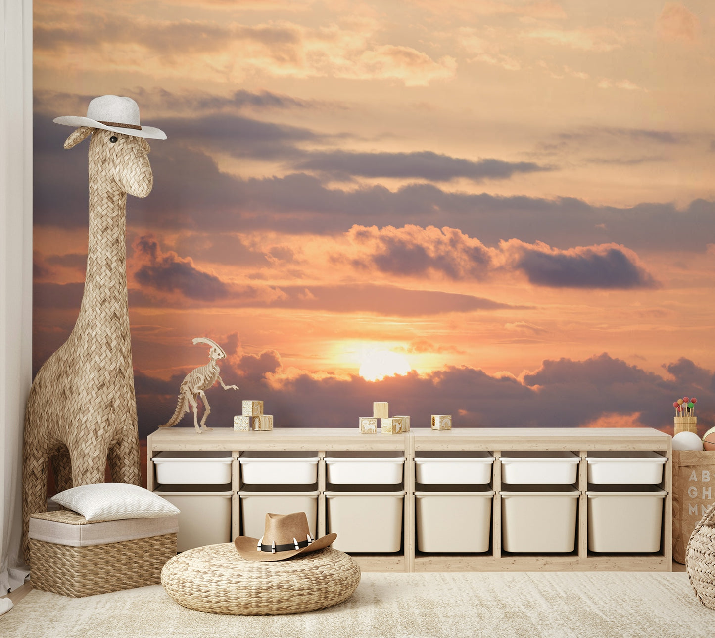 A contemplative golden cloud wallpaper mural for a feature wall.

