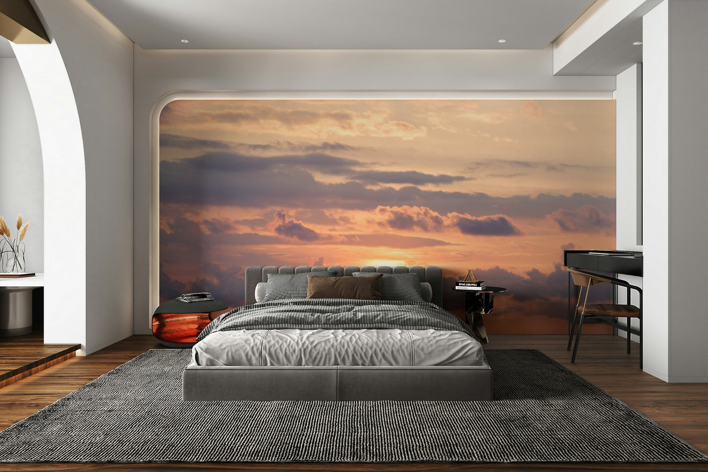 A graceful subtle light wall mural in rich, natural tones.



