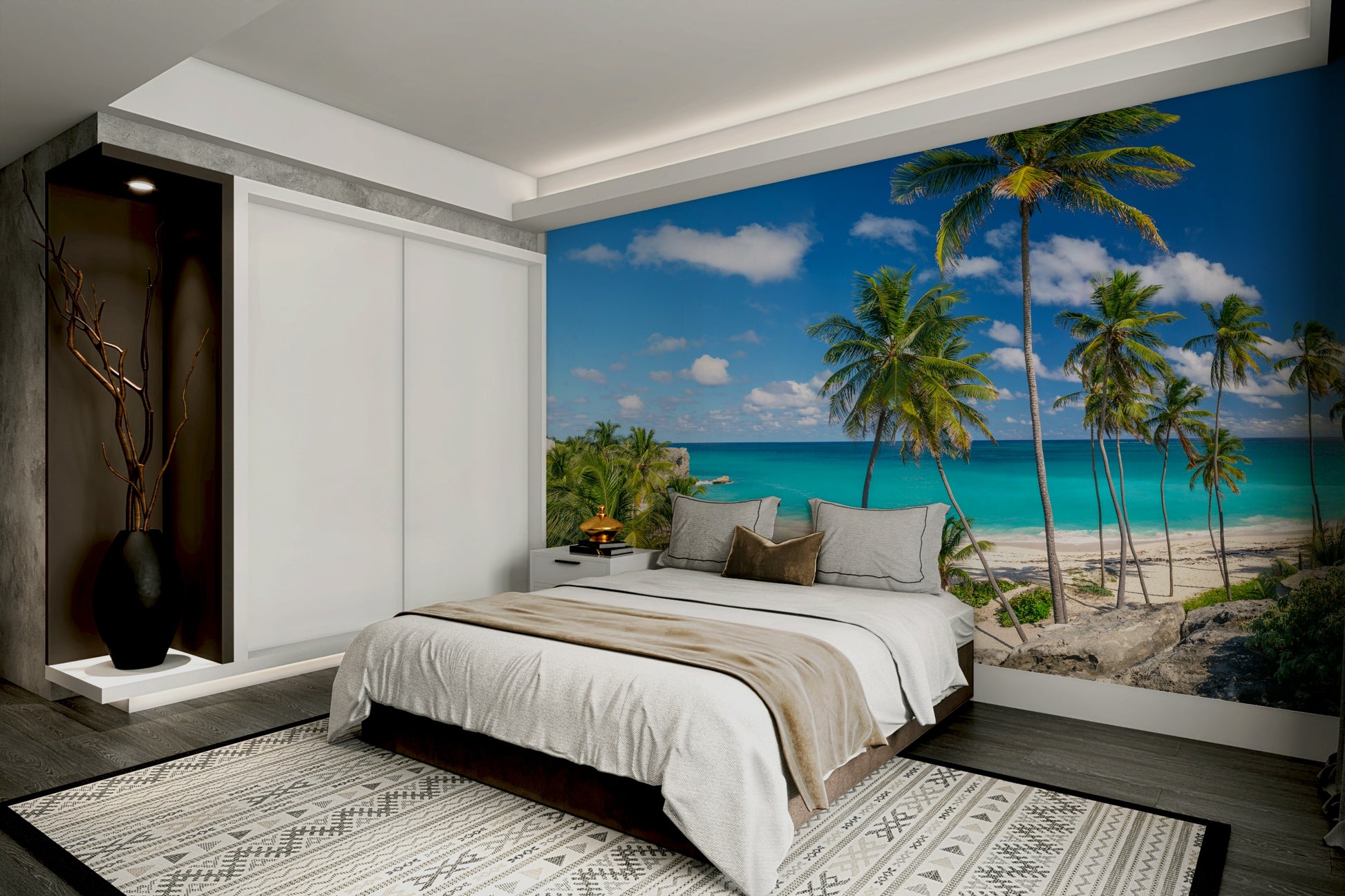A graceful subtle beach wall mural in bright, natural tones.



