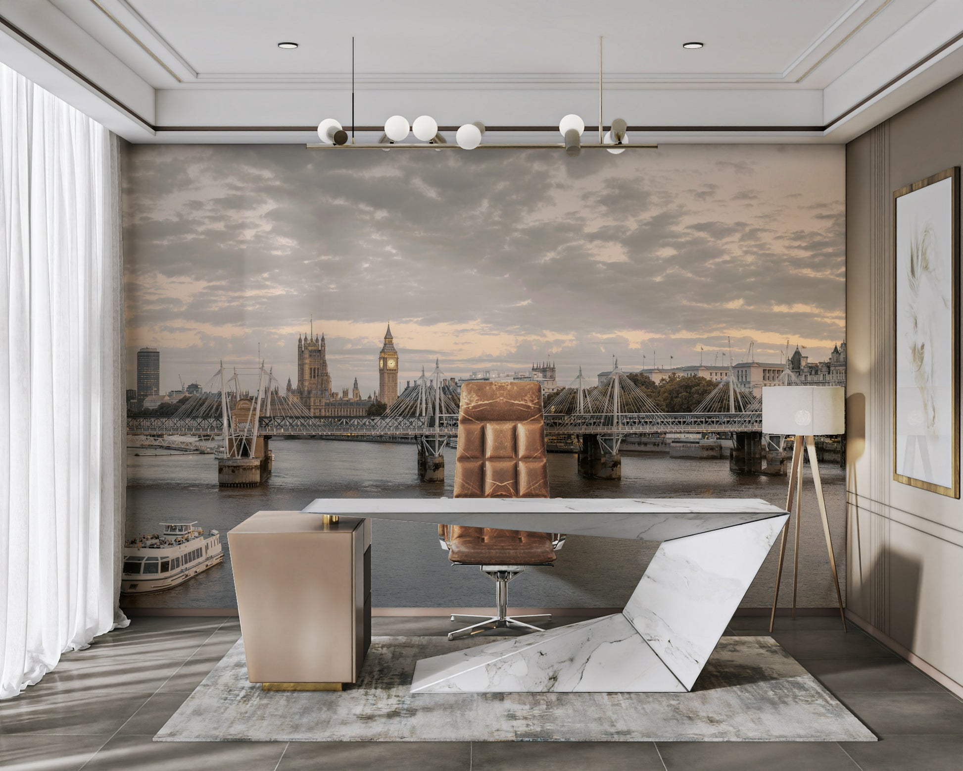 A beautiful modern skyline wall mural for a living room.

