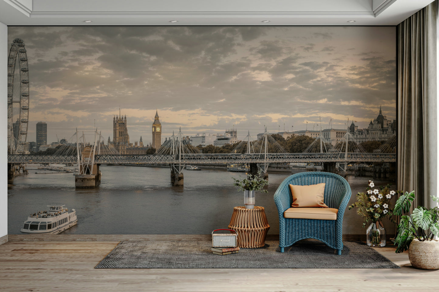 A serene city view wall mural for elegant decor.

