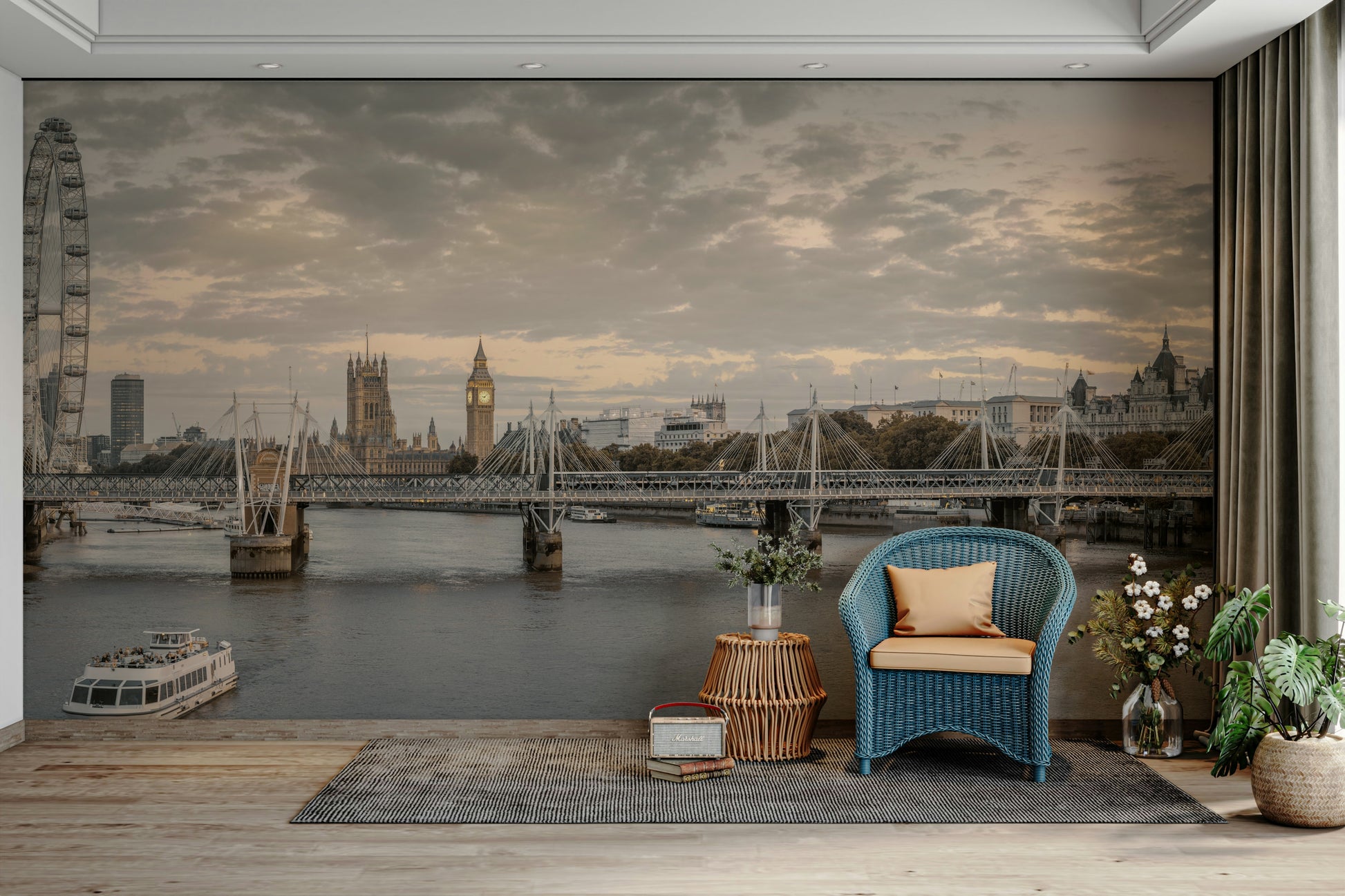 A serene city view wall mural for elegant decor.

