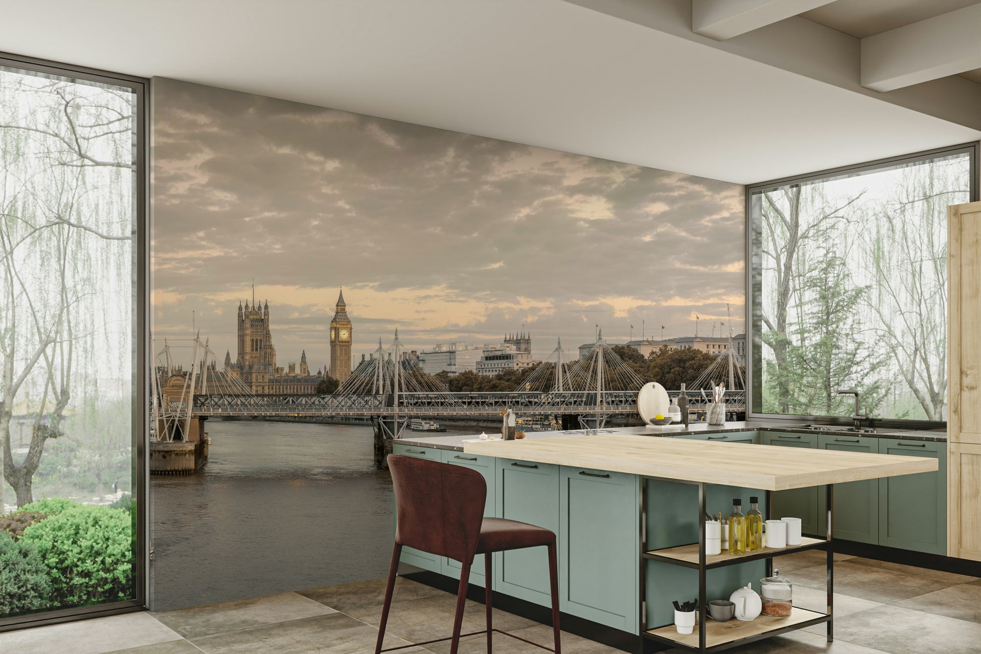 An artistic London inspired mural for home decor.

