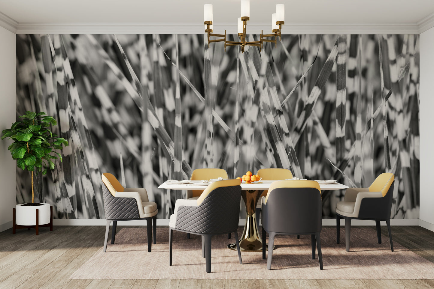 A serene striped foliage wall mural for your decor.

