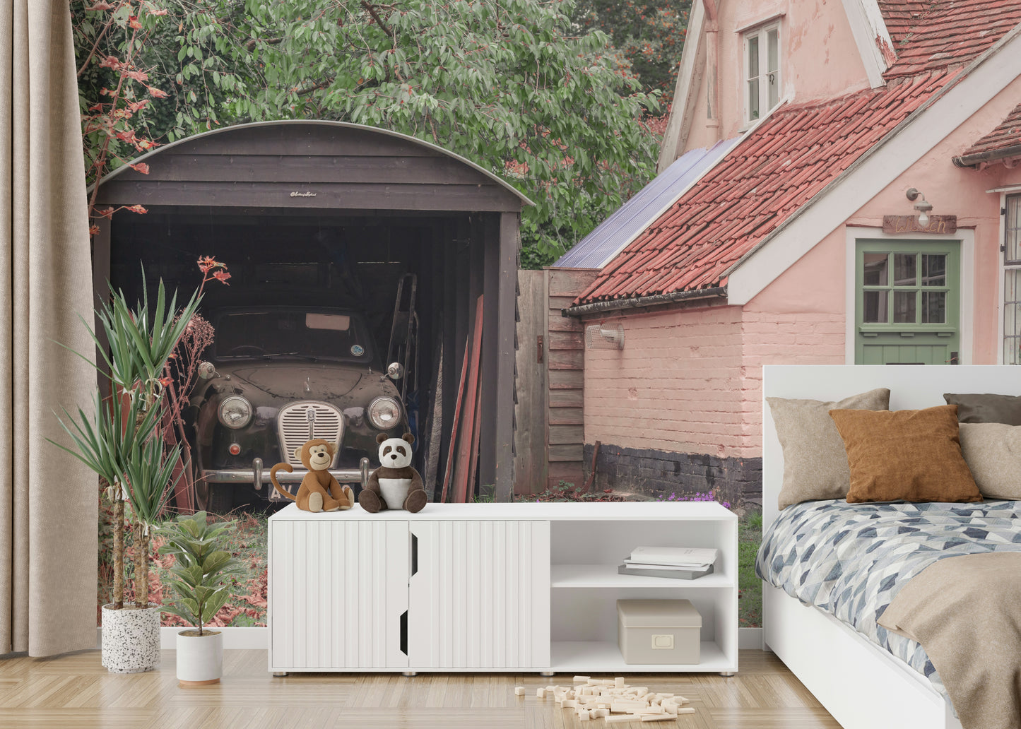 An artistic farmhouse theme mural for home decor.

