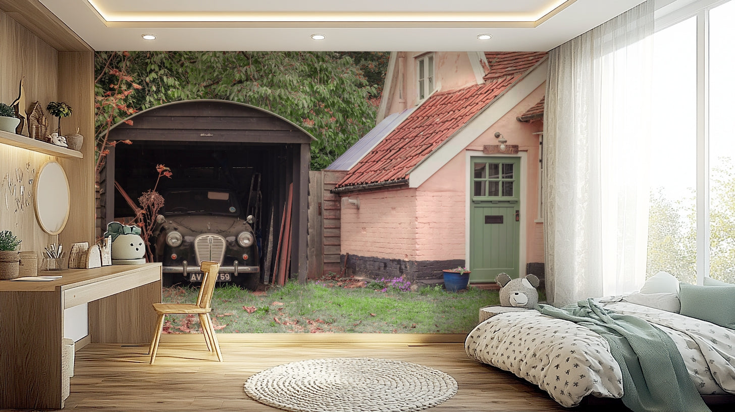 A contemplative vintage automobile wallpaper mural for a feature wall.

