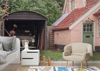 A serene old car hideaway wall mural for cozy decor.

