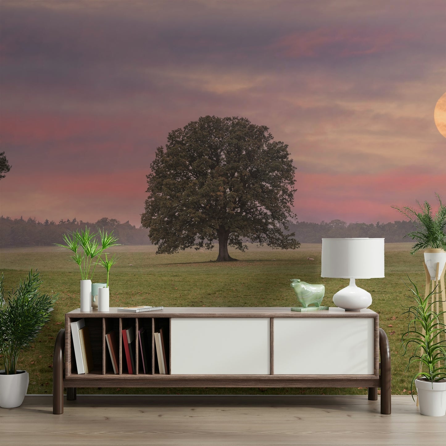 A classic landscape wallpaper for walls with a moon theme.

