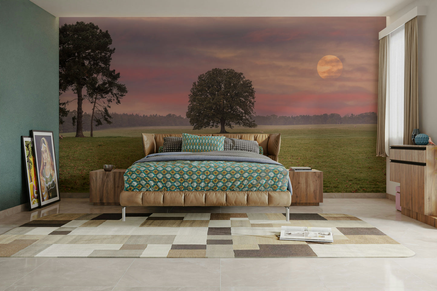 A beautiful night scene wall mural for a living room.

