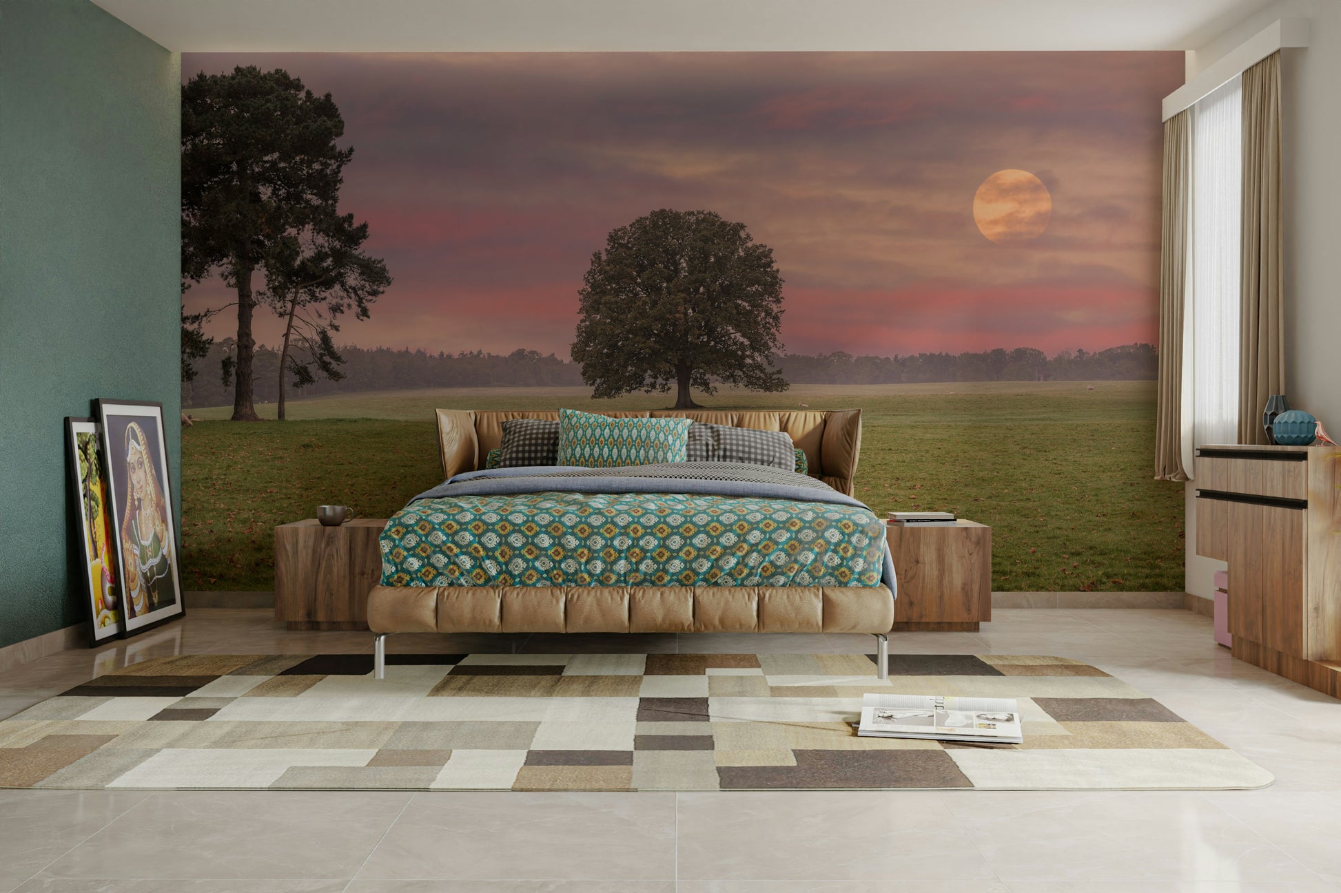 A beautiful night scene wall mural for a living room.

