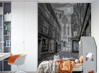 An artistic dark architecture mural for home decor.


